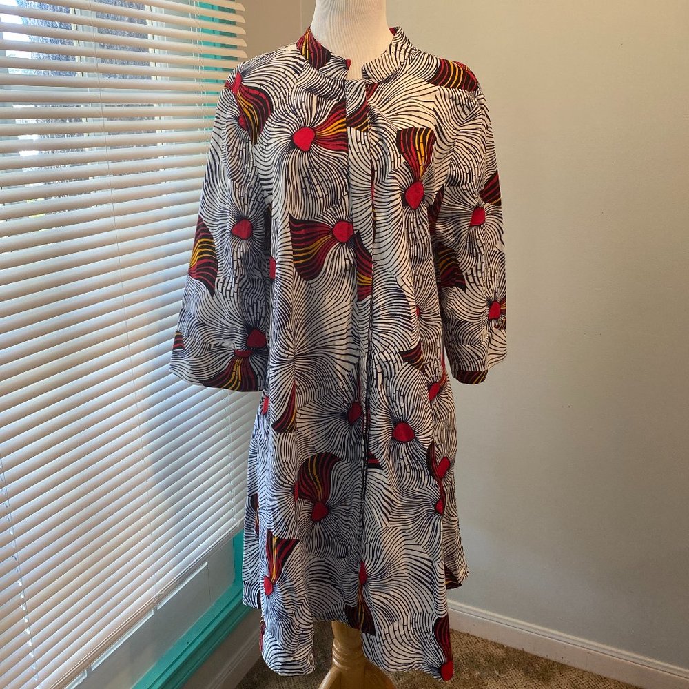 Zuri Kenya A-Line button front mid length cotton dress white red black yellow XL